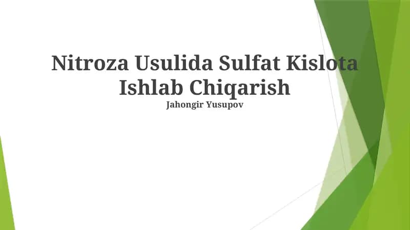 Nitroza Usulida Sulfat Kislota Ishlab Chiqarish