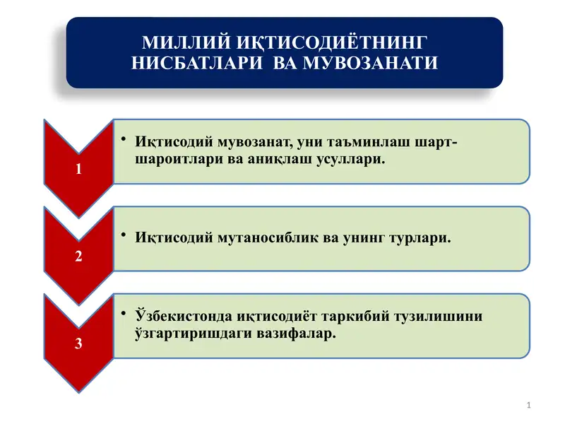МИЛЛИЙ ИҚТИСОДИЁТНИНГ НИСБАТЛАРИ  ВА МУВОЗАНАТИ