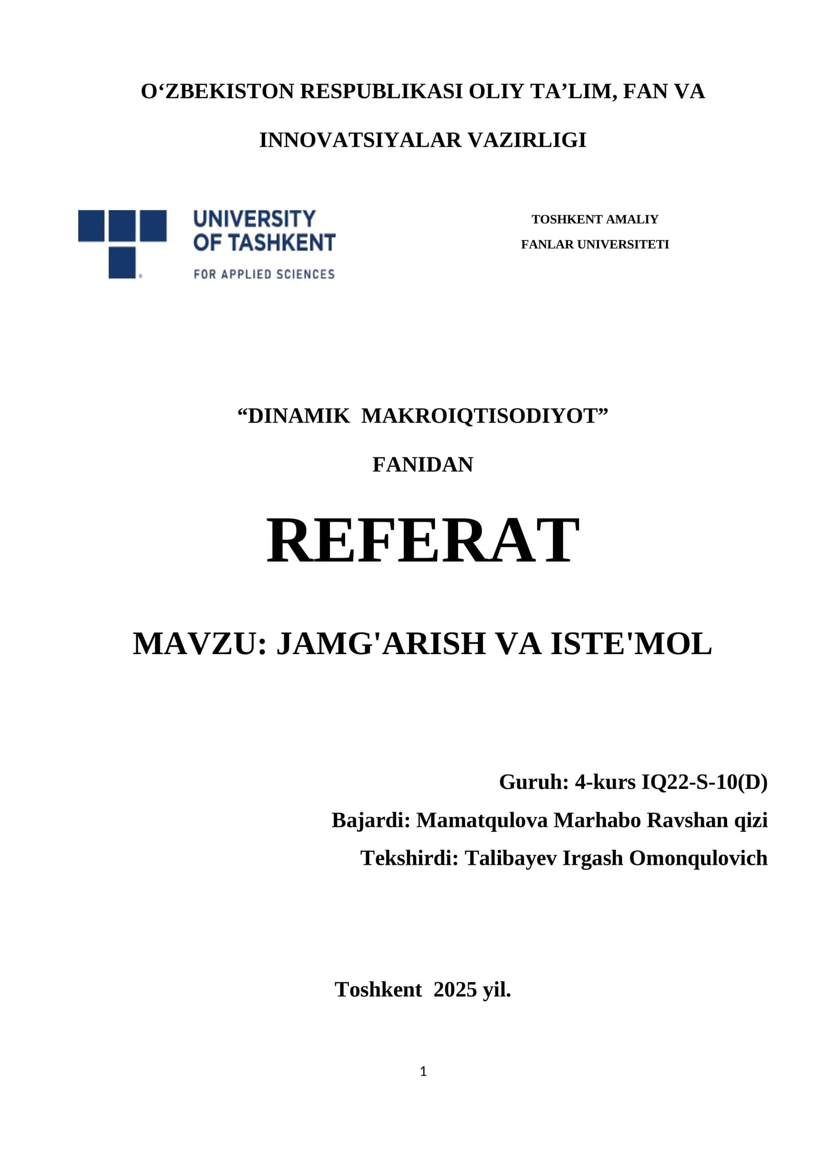 DINAMIK MAKROIQTISODIYOT