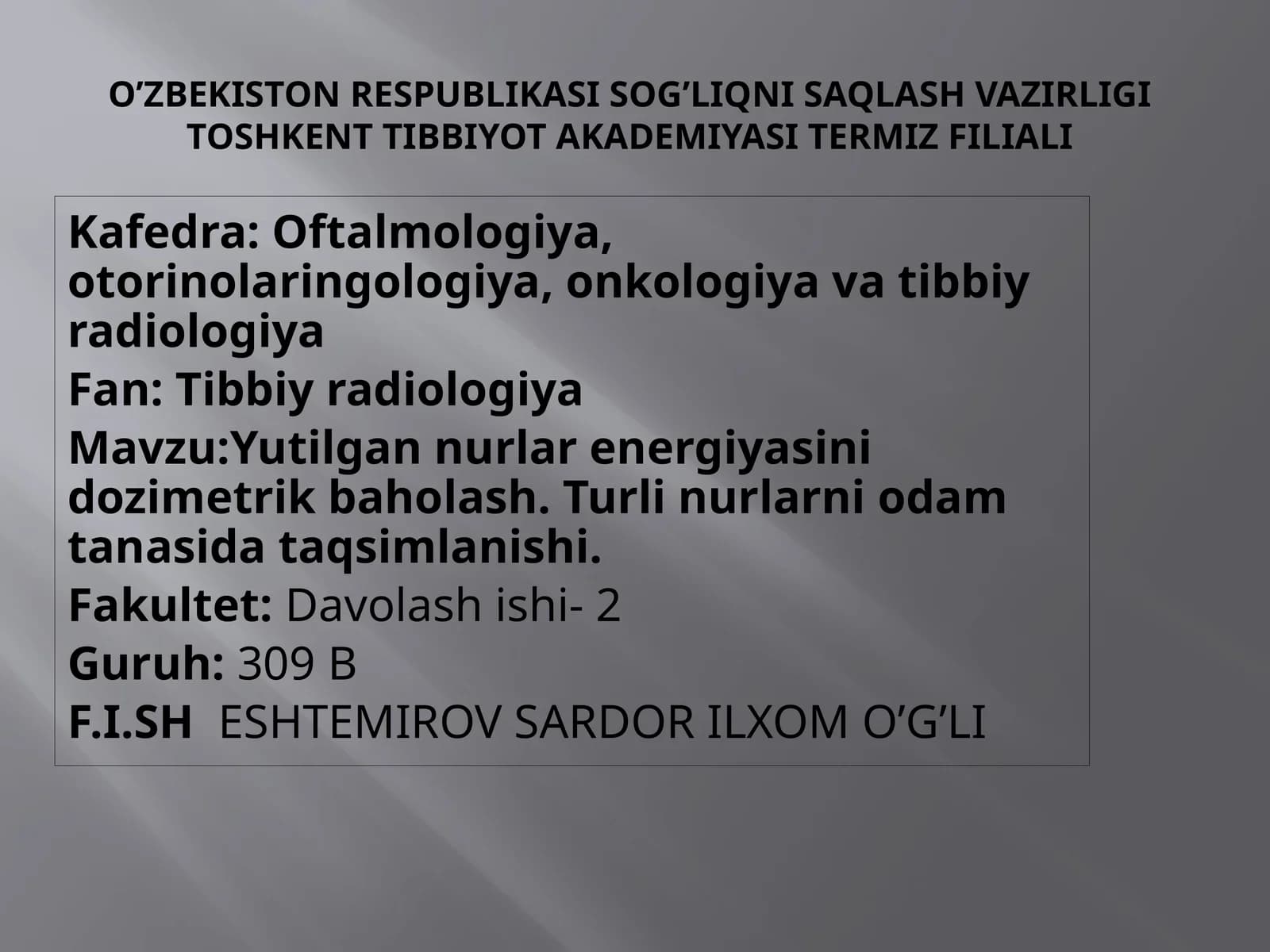 Yutilgannurlarenergiyasinidozimetrikbaholash