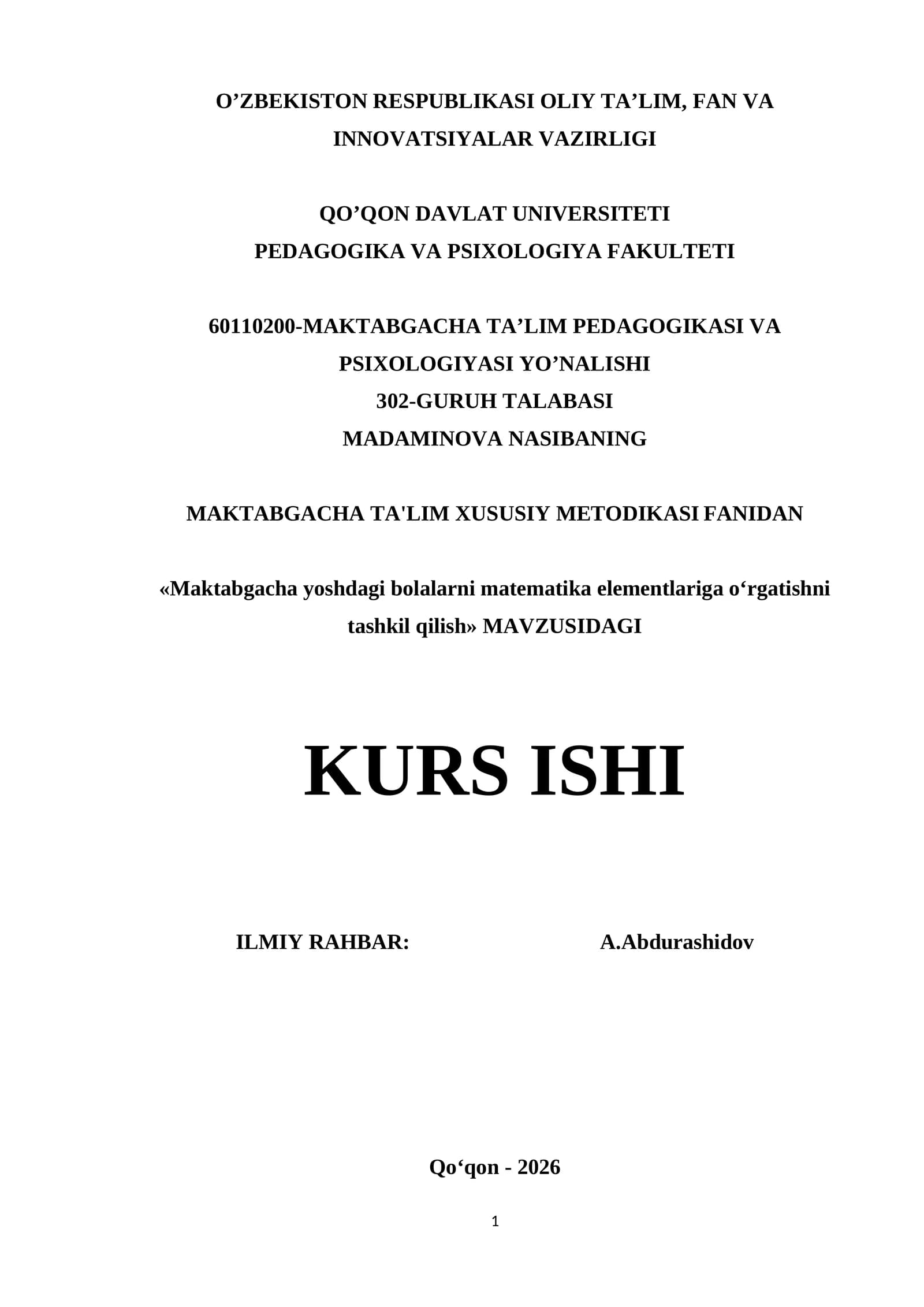 MAKTABGACHA TA'LIM XUSUSIY METODIKASI FANIDAN