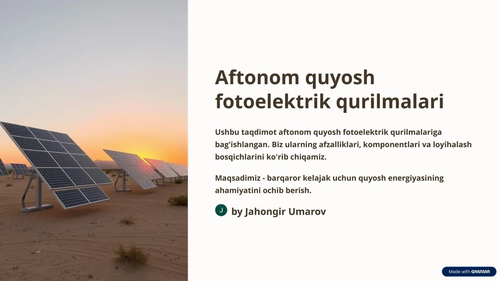Aftonom quyosh fotoelektrik qurilmalari