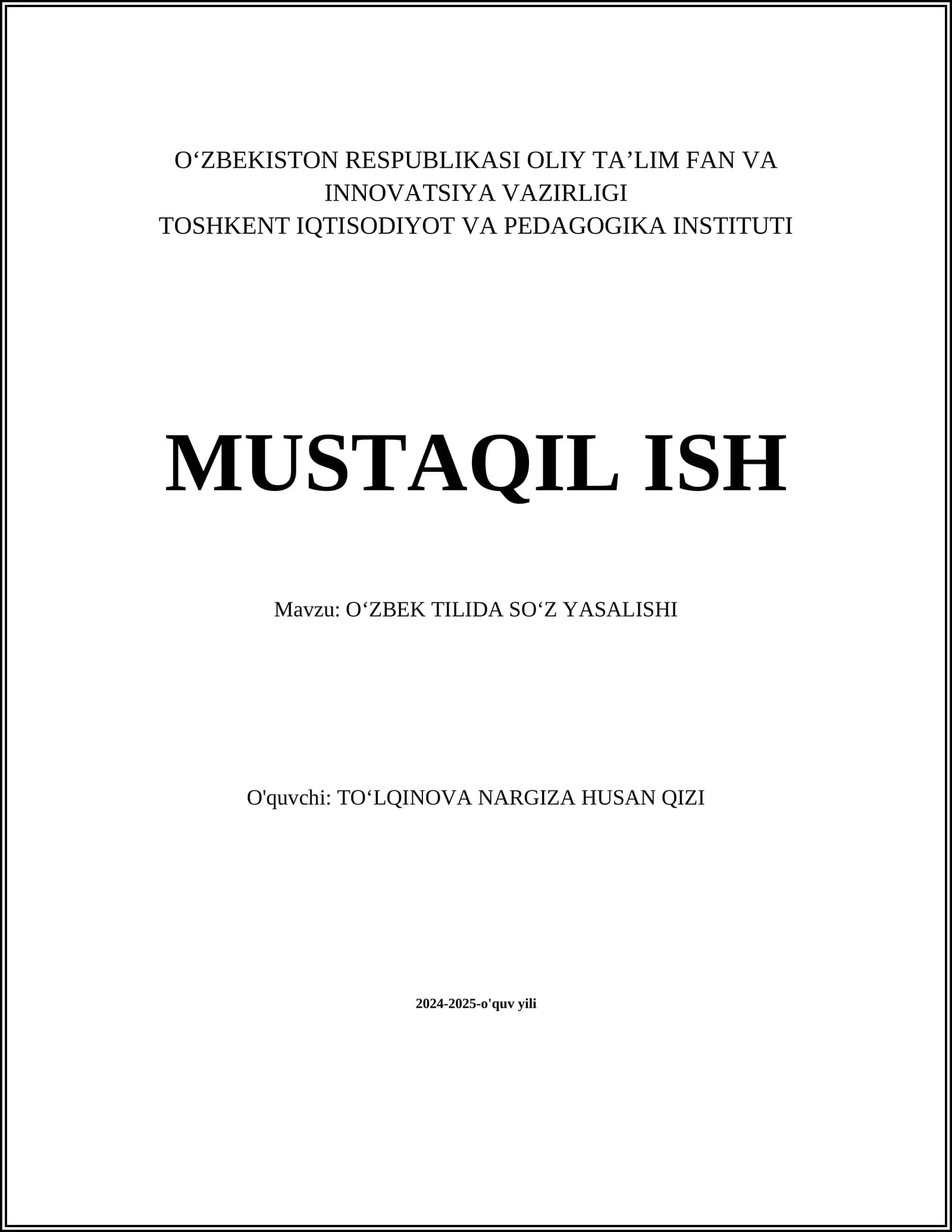 OʻZBEK TILIDA SOʻZ YASALISHI