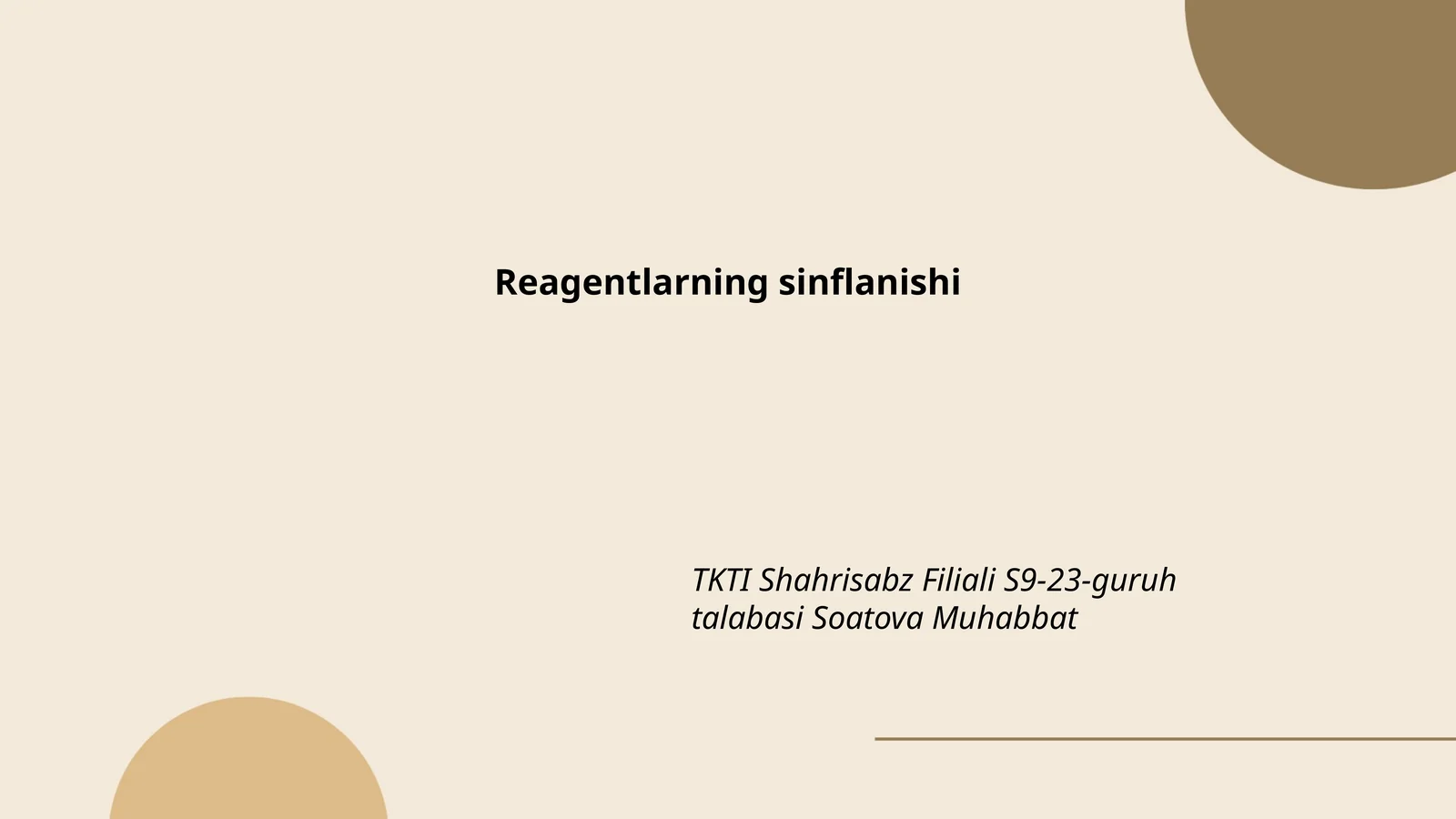 Reagentlarning sinflanishi