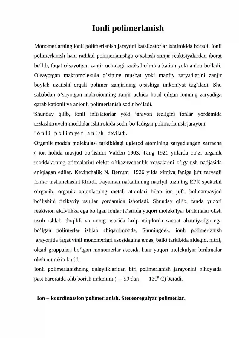 Ionli polimerlanish