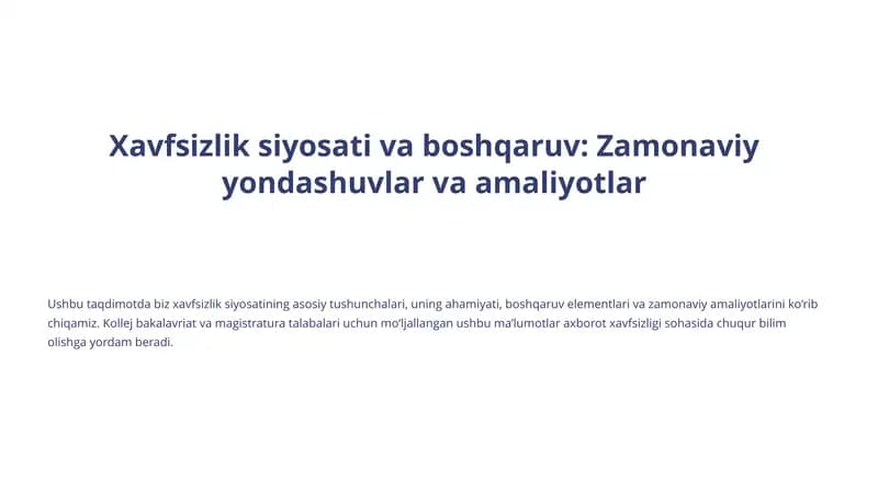 Xavfsizlik siyosati va boshqaruv