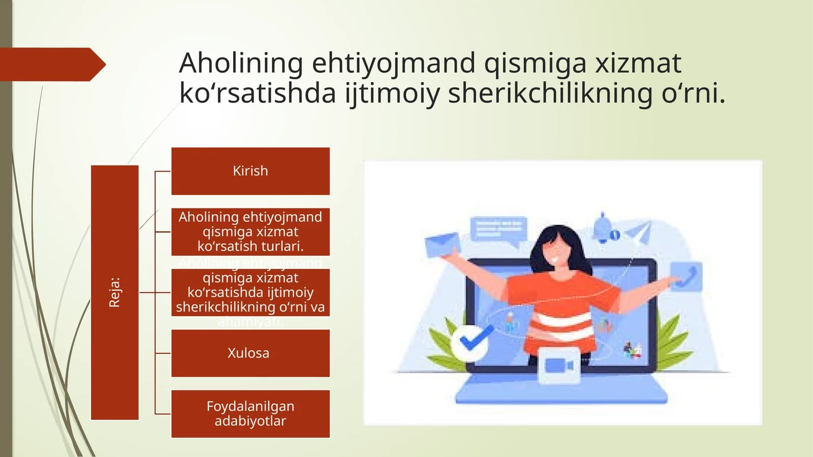 Aholining ehtiyojmand qismiga xizmat koʻrsatishda ijtimoiy sherikchilikning oʻrni.