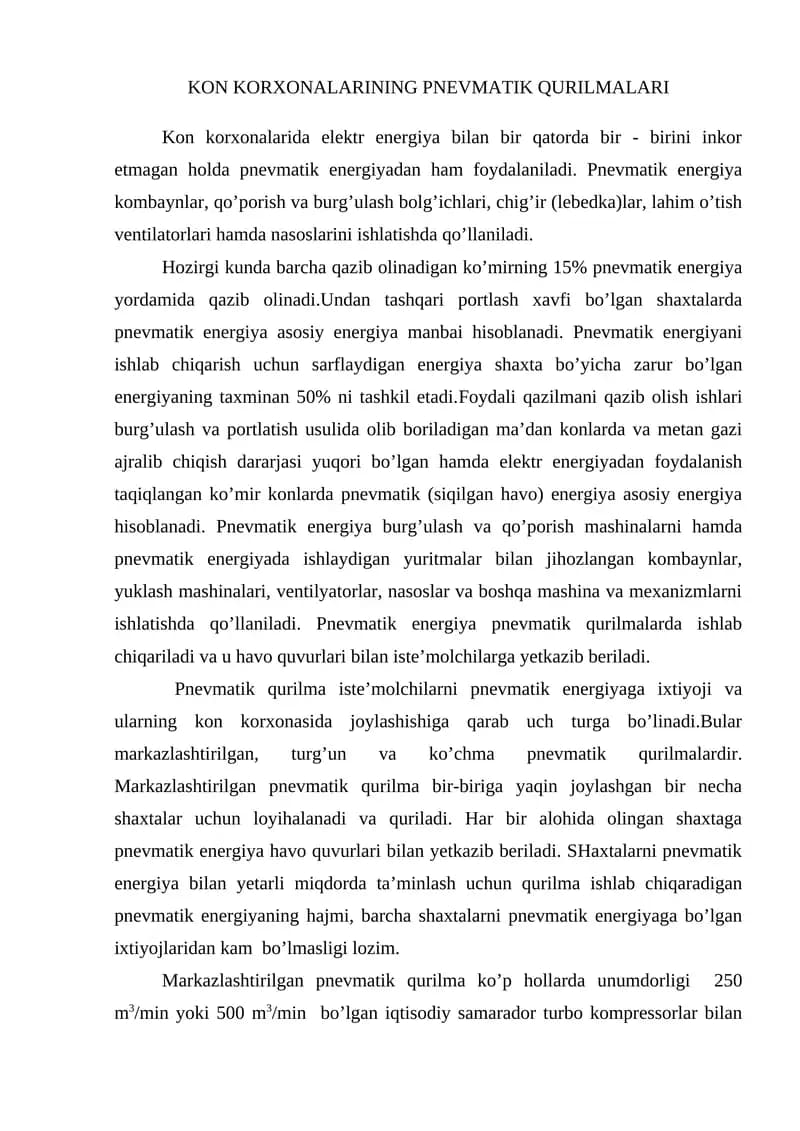 PNEVMATIK QURILMALARI HAQIDA