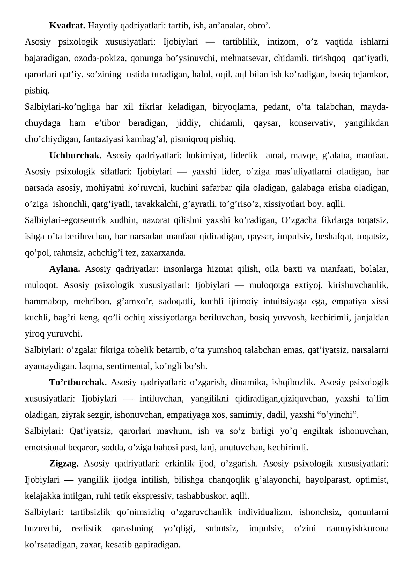 Kvadrat. Hayotiy qadriyatlari