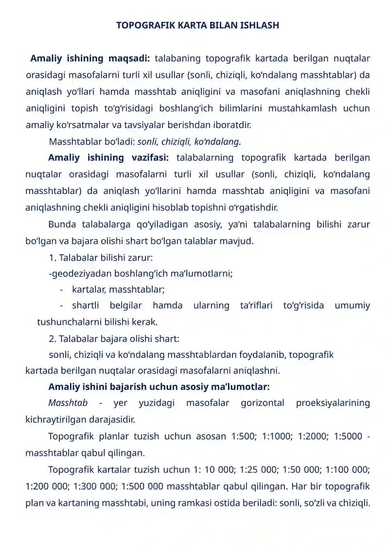 TOPOGRAFIK KARTA BILAN ISHLASH