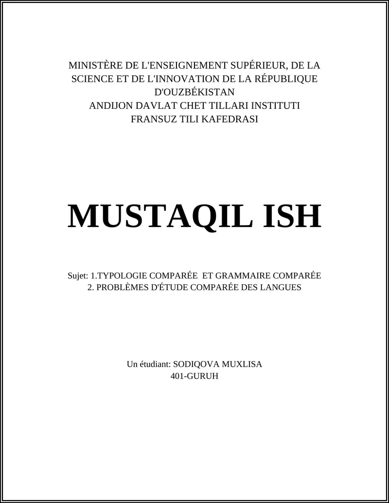 Etude Comparée des Langues