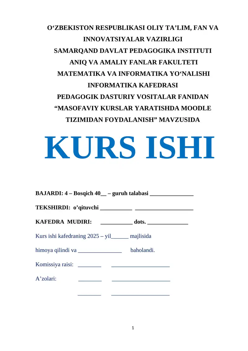 "MASOFAVIY KURSLAR YARATISHDA MOODLE TIZIMIDAN FOYDALANISH"
