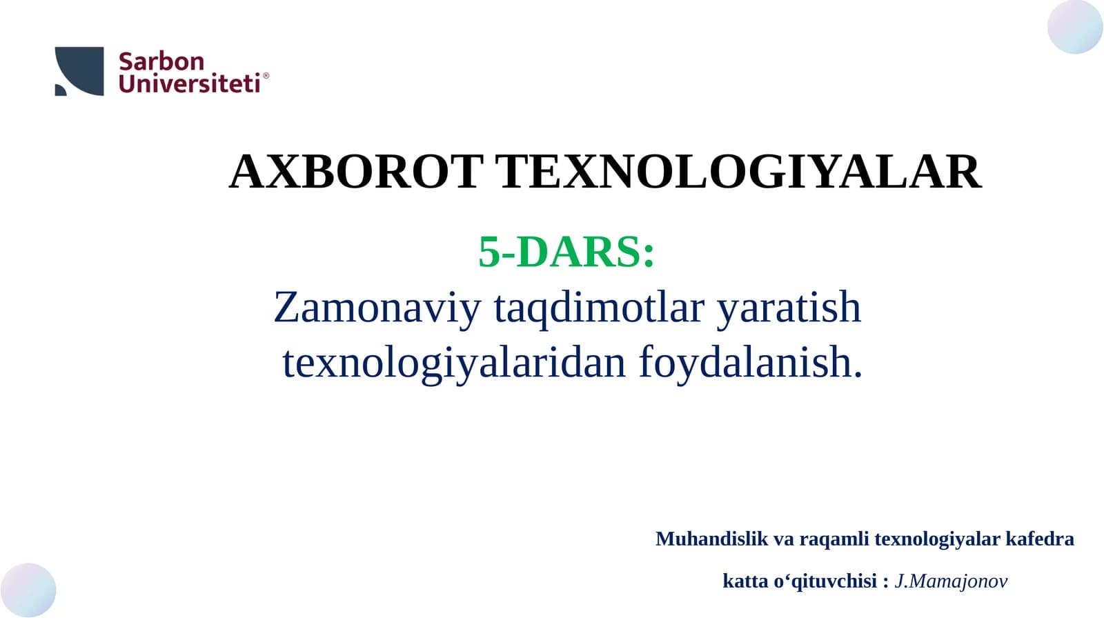 Zamonaviy taqdimot texnologiyalariningevolyutsiyasi va tendensiyalari