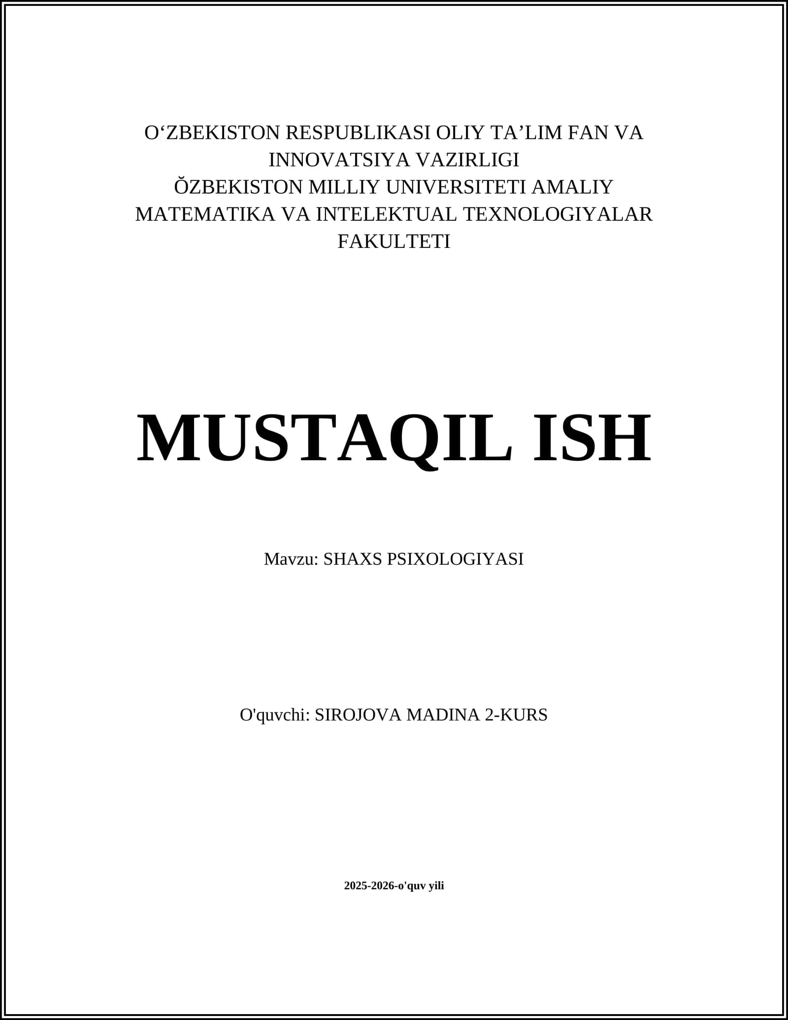 SHAXS PSIXOLOGIYASI