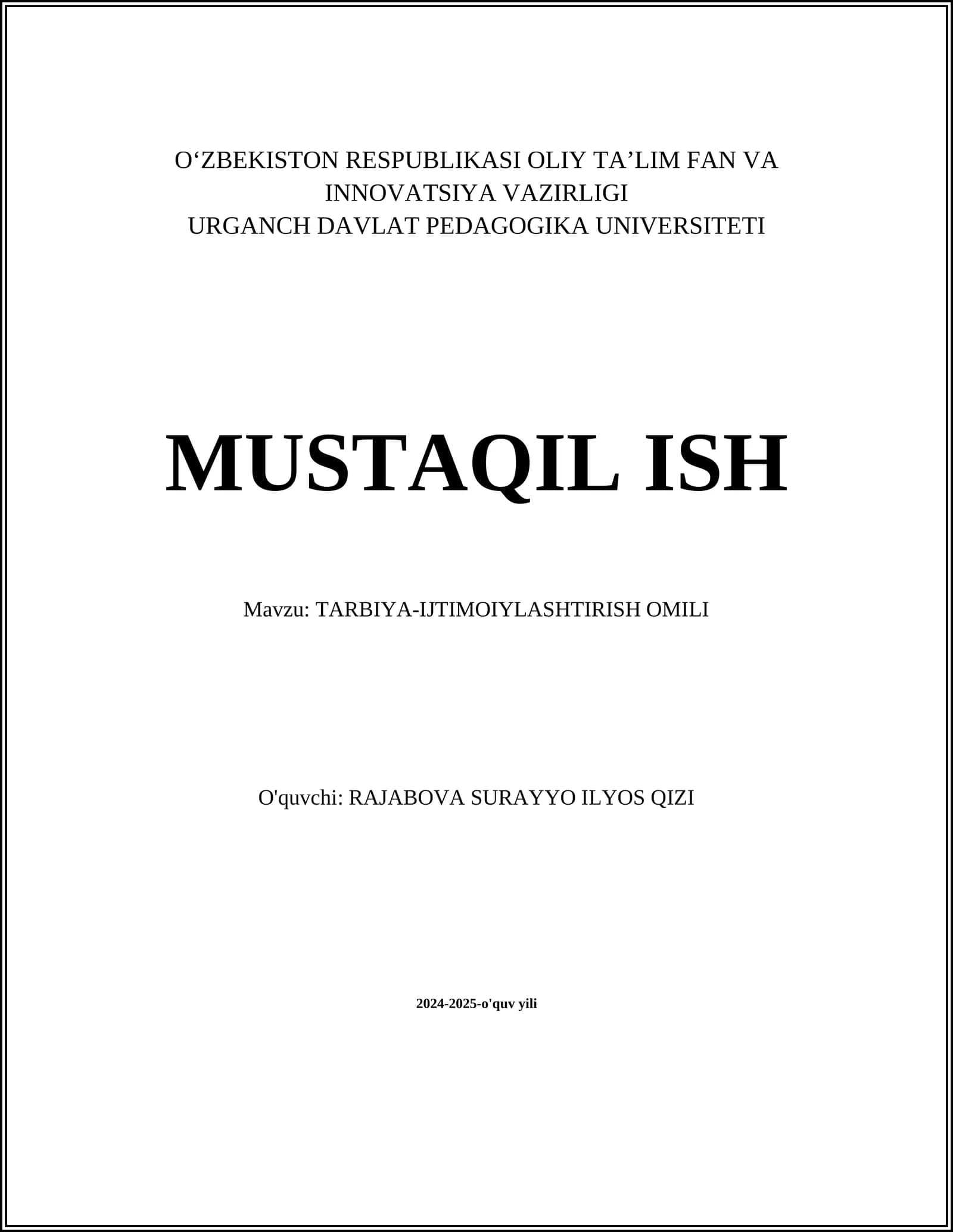 TARBIYA-IJTIMOIYLASHTIRISH OMILI