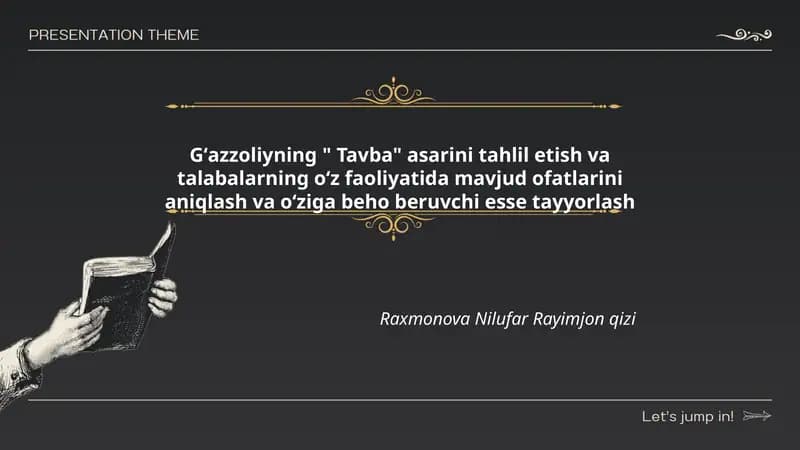 Gʻazzoliyning " Tavba" asarini tahlil etish