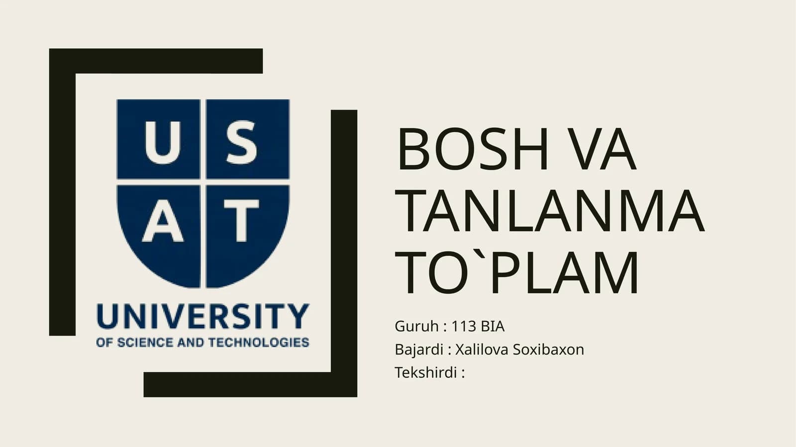 Bosh va tanlanma to`plam