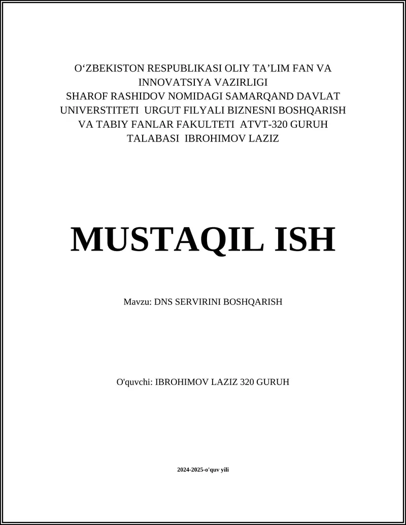DNS SERVIRINI BOSHQARISH