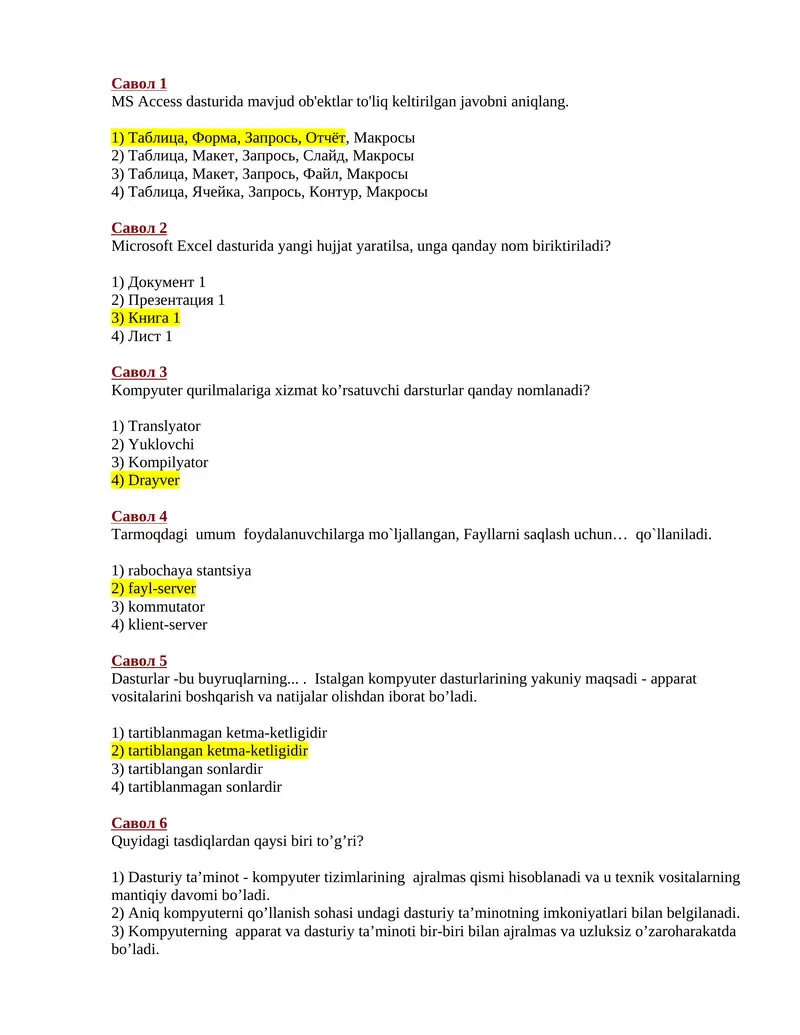 MS Access dasturida ob'ektlar