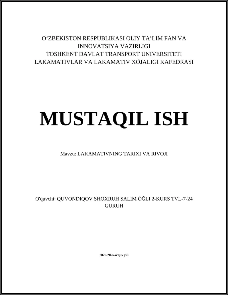 LAKAMATIVNING TARIXI VA RIVOJI