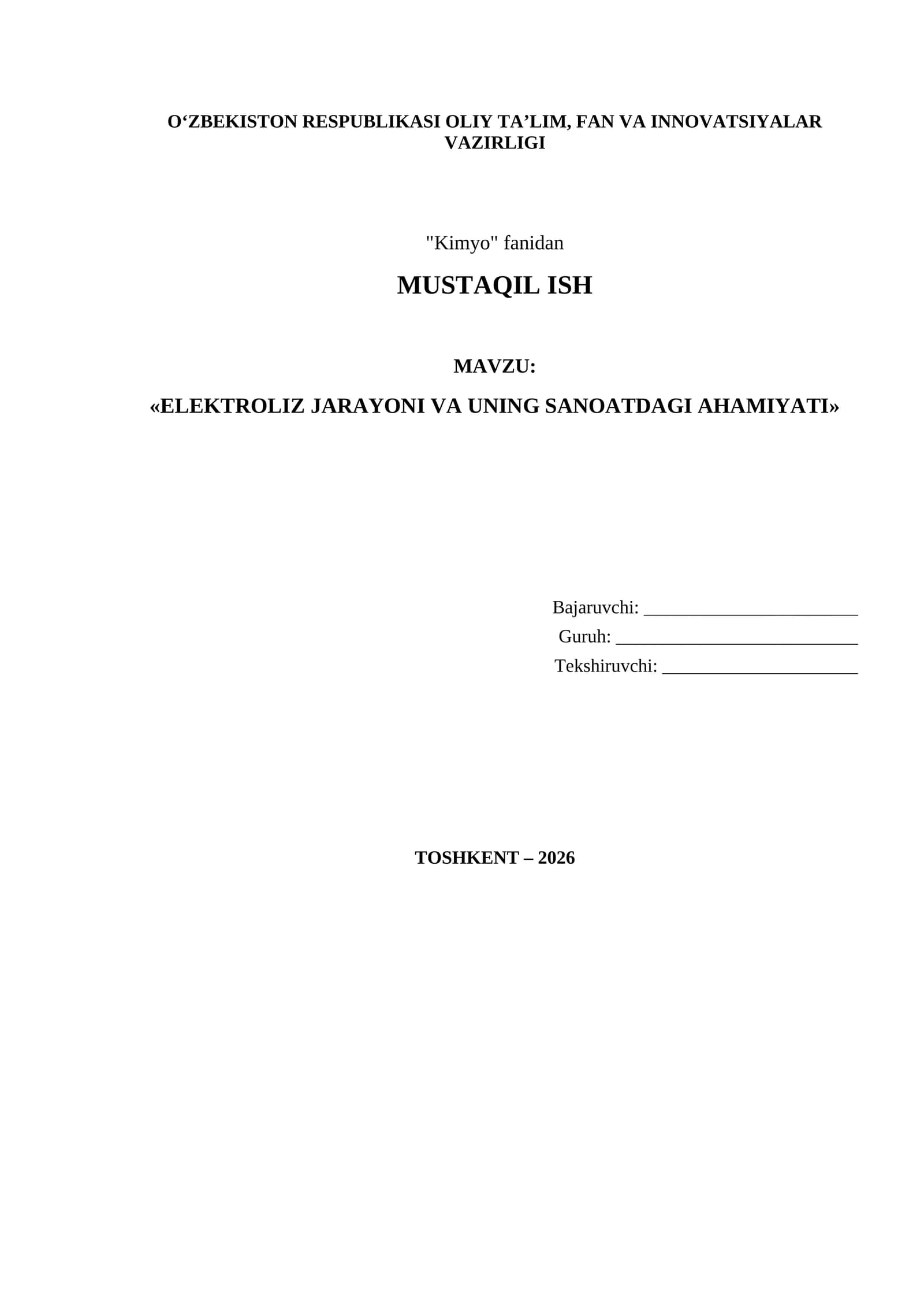 Elektroliz Jarayoni va uning Sanoatdagi Ahamiyati