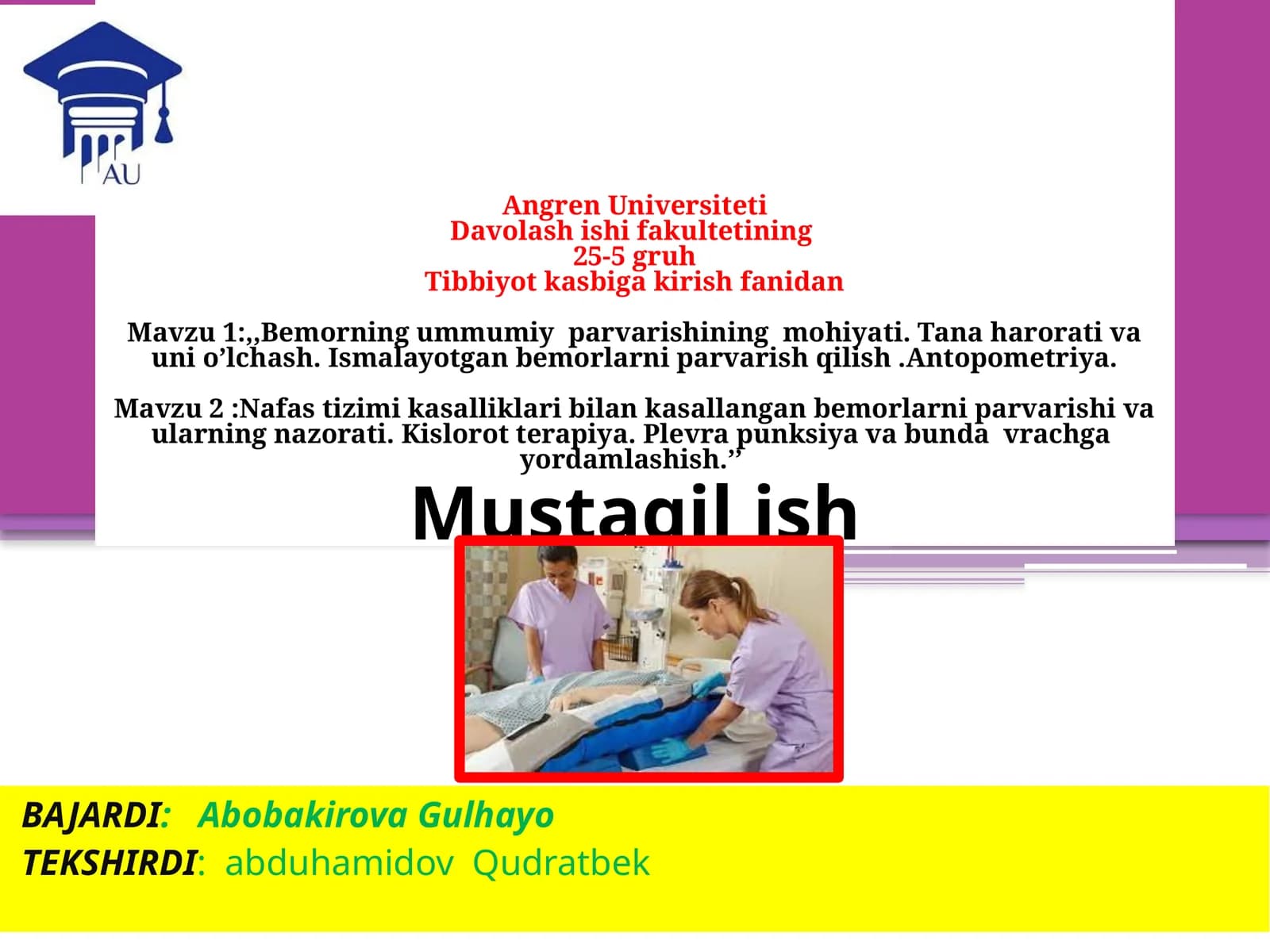 Bemorlar parvarishi Tibbiyot