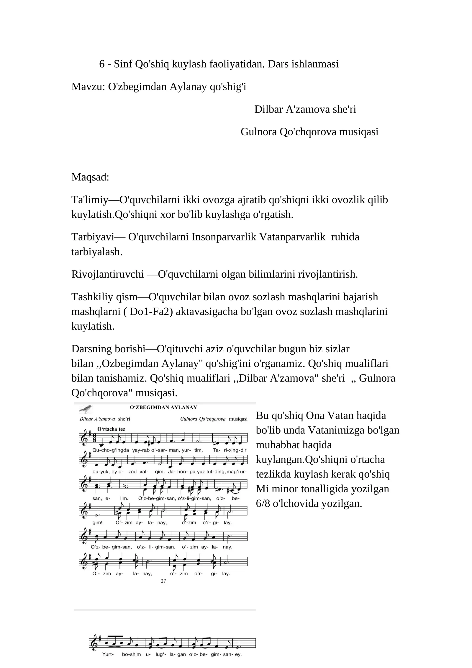 O'zbegimdan Aylanay qo'shig'i