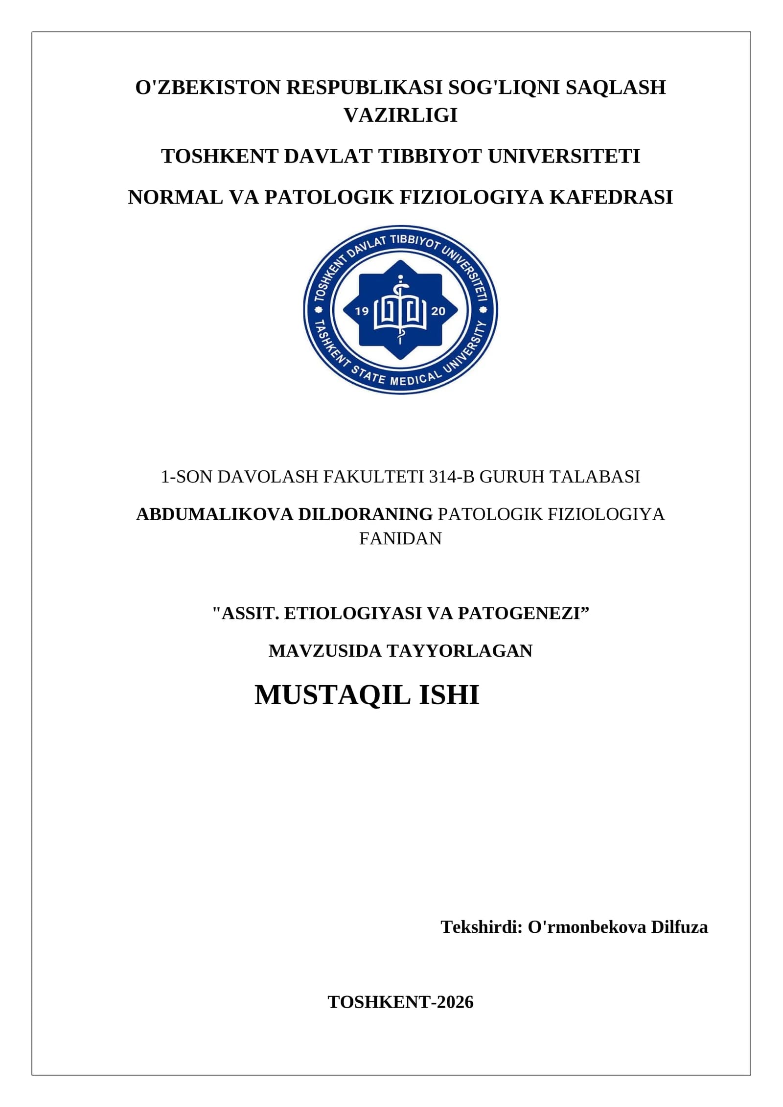 "ASSIT. ETIOLOGIYASI VA PATOGENEZI”