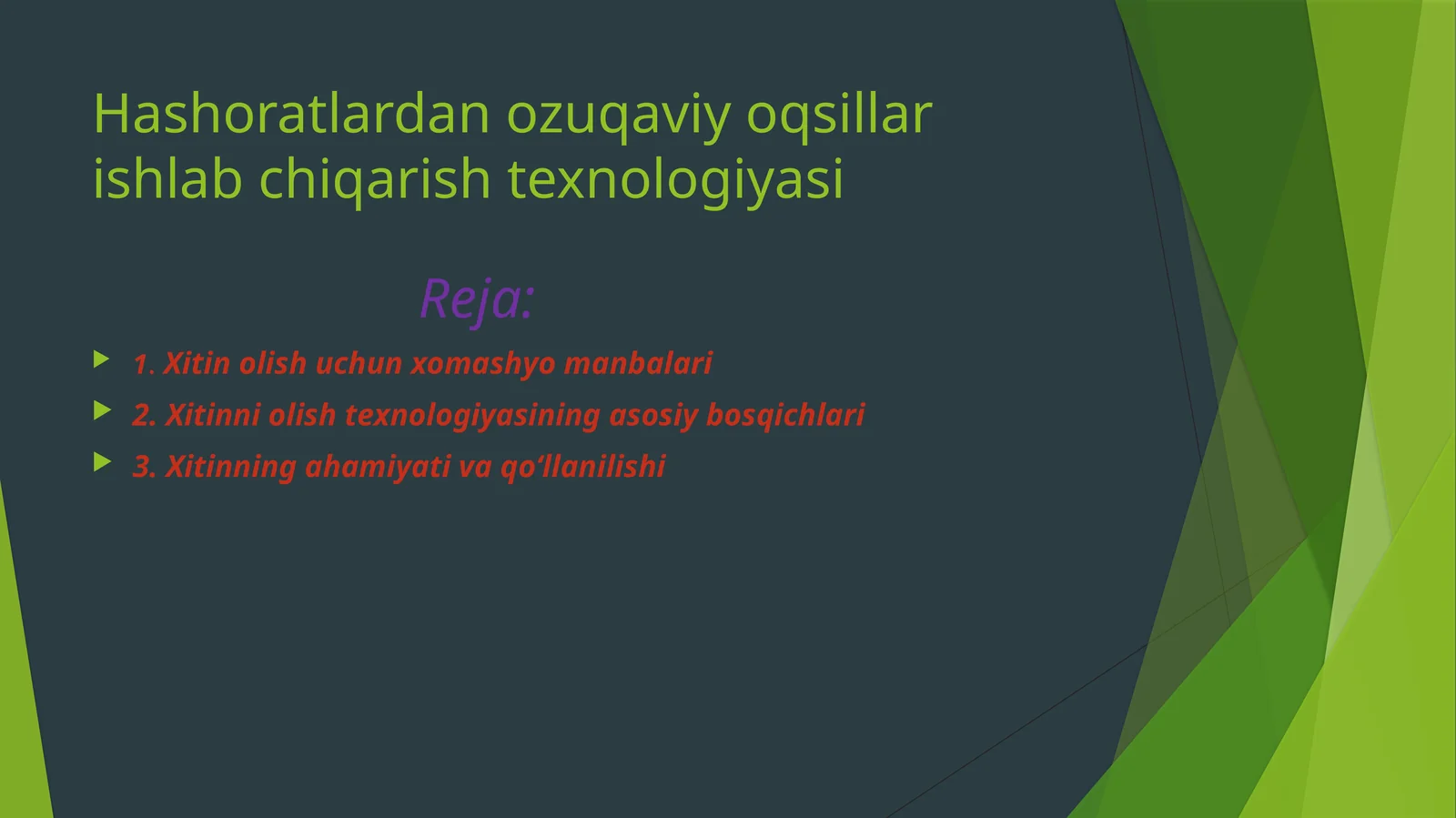 Hashoratlardan ozuqaviy oqsillar ishlab chiqarish texnologiyasi