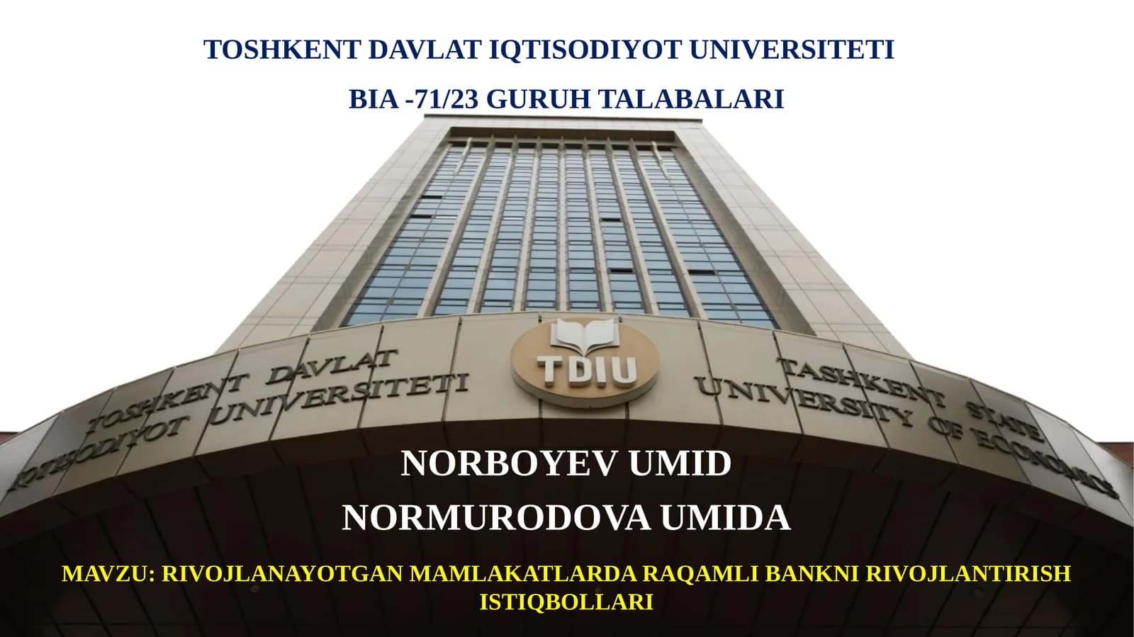 RIVOJLANAYOTGAN MAMLAKATLARDA RAQAMLI BANKNI RIVOJLANTIRISH ISTIQBOLLARI