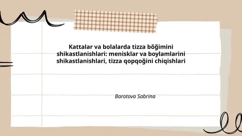 Tizza bo'g'imini shikastlanishlari