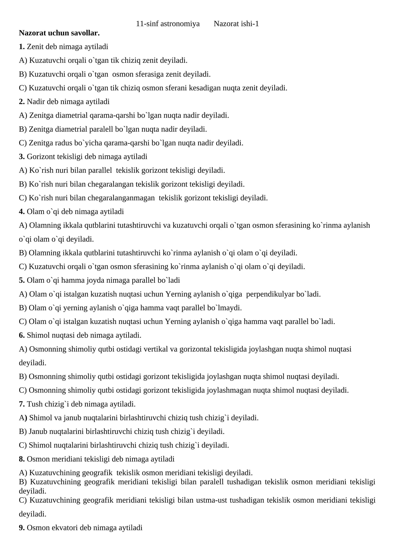 11-sinf astronomiya Nazorat ishi-1
