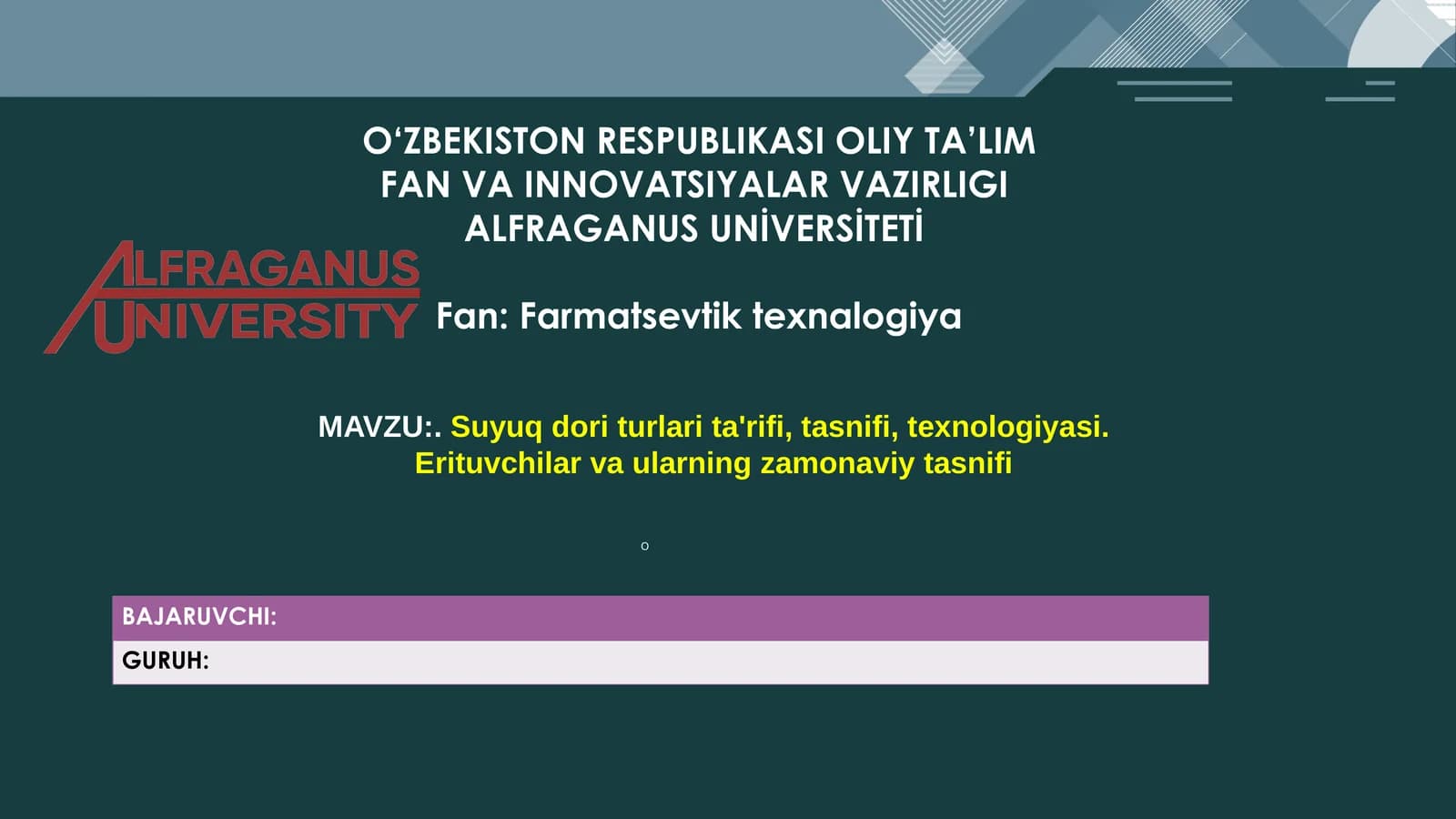 Suyuq dori turlari ta'rifi, tasnifi, texnologiyasi