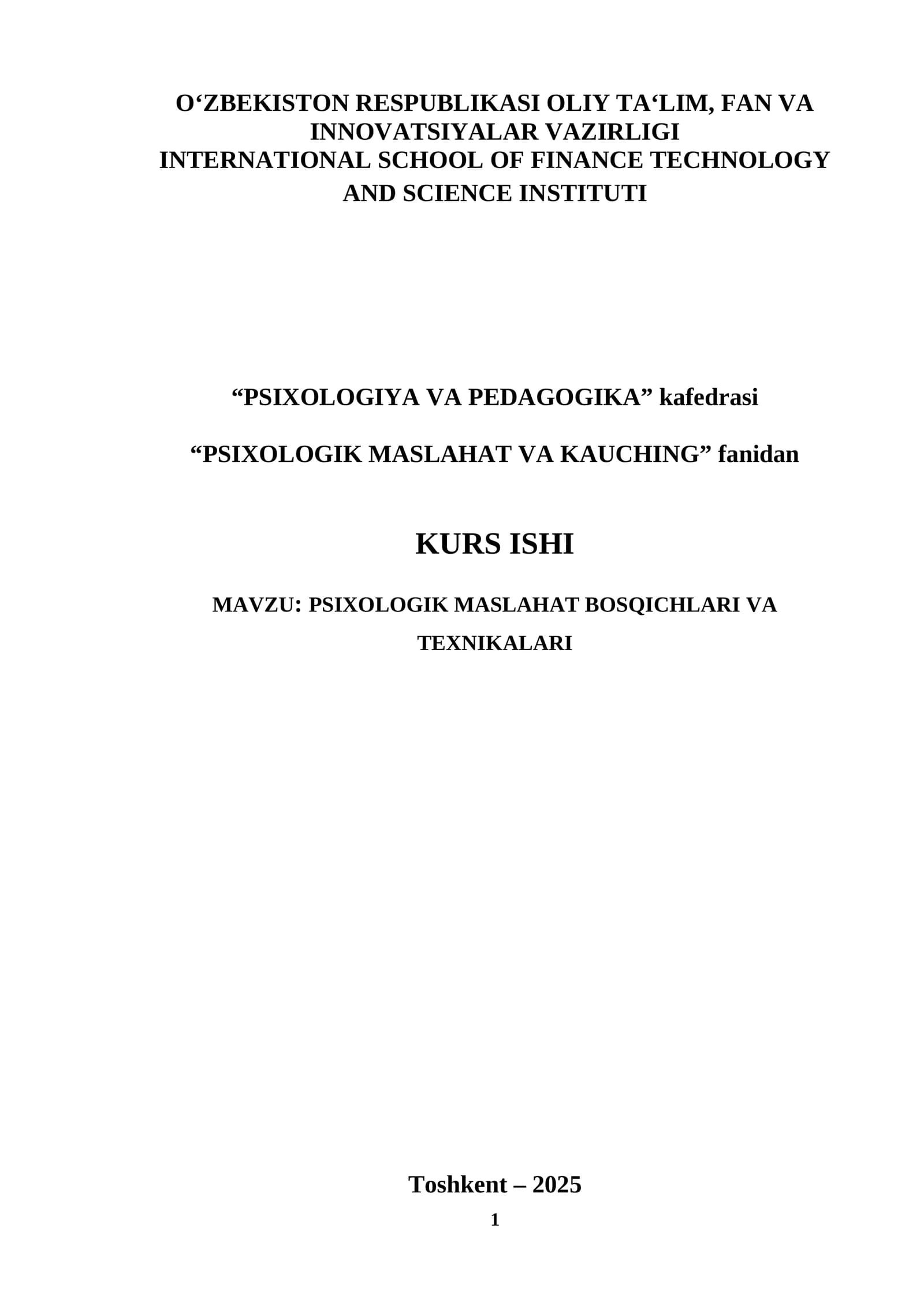 PSIXOLOGIK MASLAHAT BOSQICHLARI VA TEXNIKALARI