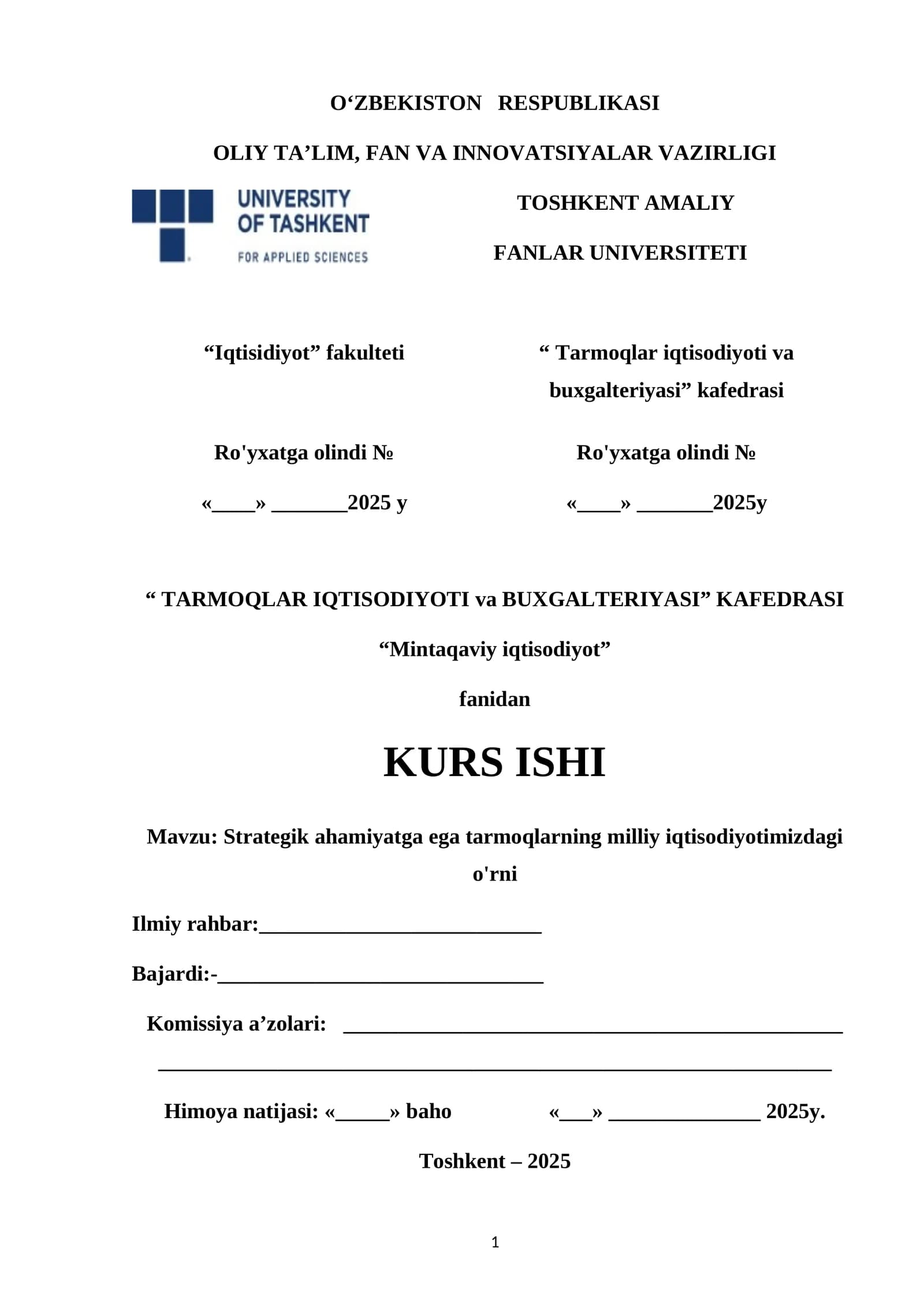 Strategik ahamiyatga ega tarmoqlarning milliy iqtisodiyotimizdagi o'rni