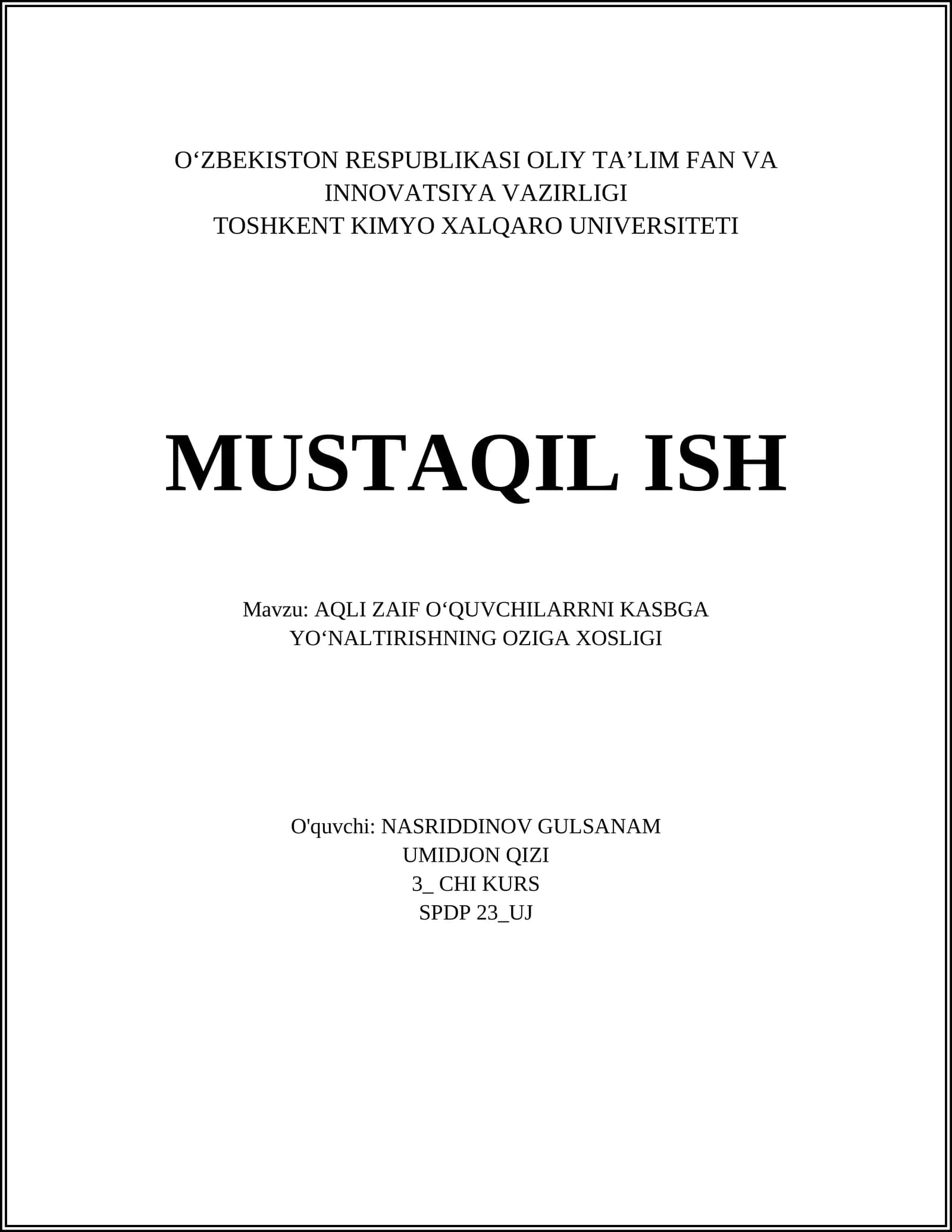 Aqli zaif oʻquvchilarni kasbga yoʻnaltirishning psixopedagogik asoslari