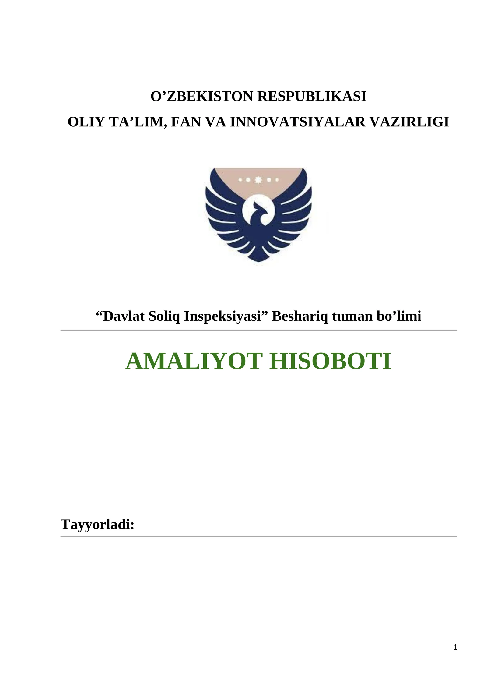 "Soliq Inspeksiyasi" Amaliyot Hisoboti