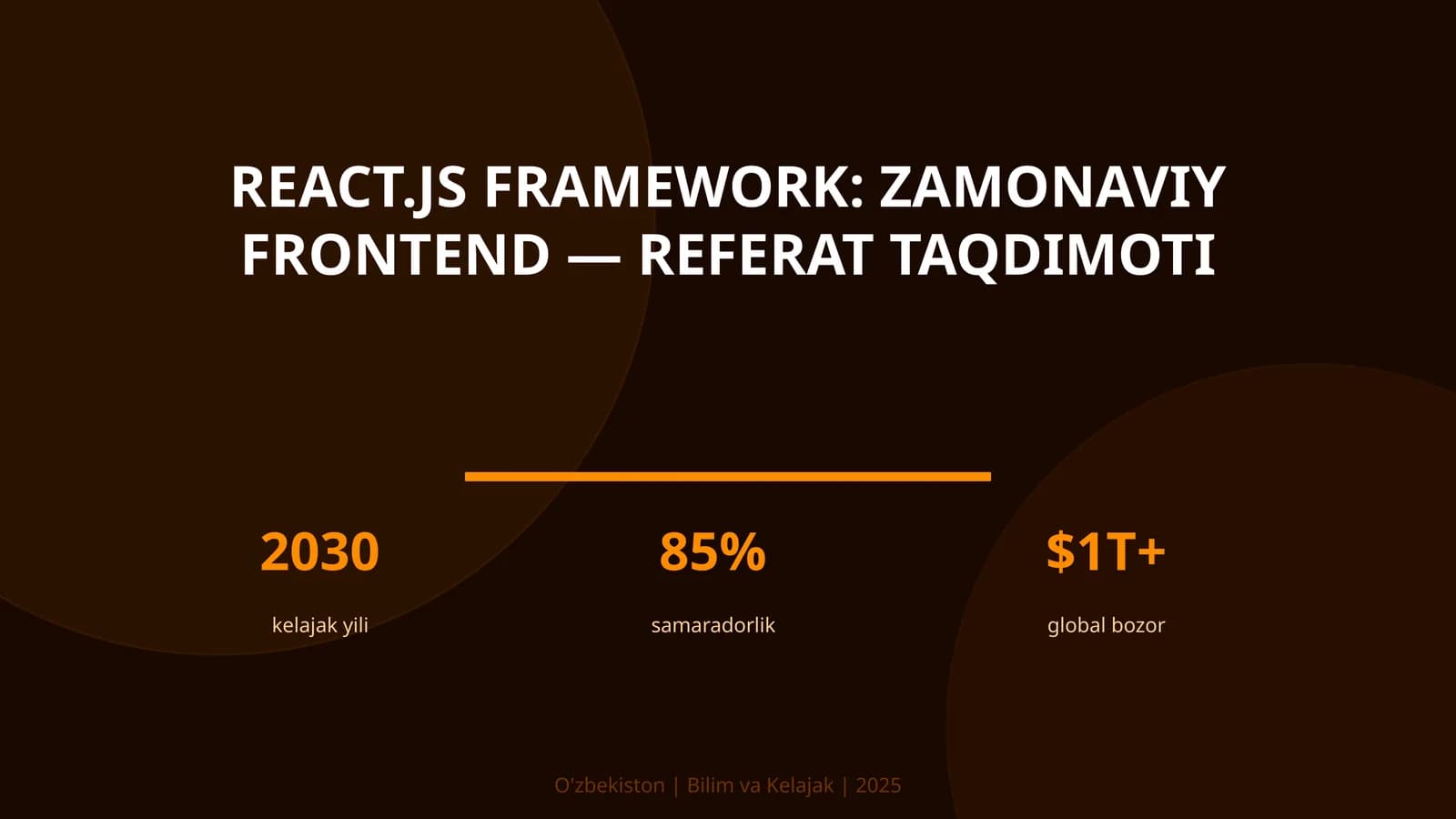 REACT.JS FRAMEWORK: ZAMONAVIY FRONTEND — REFERAT TAQDIMOTI