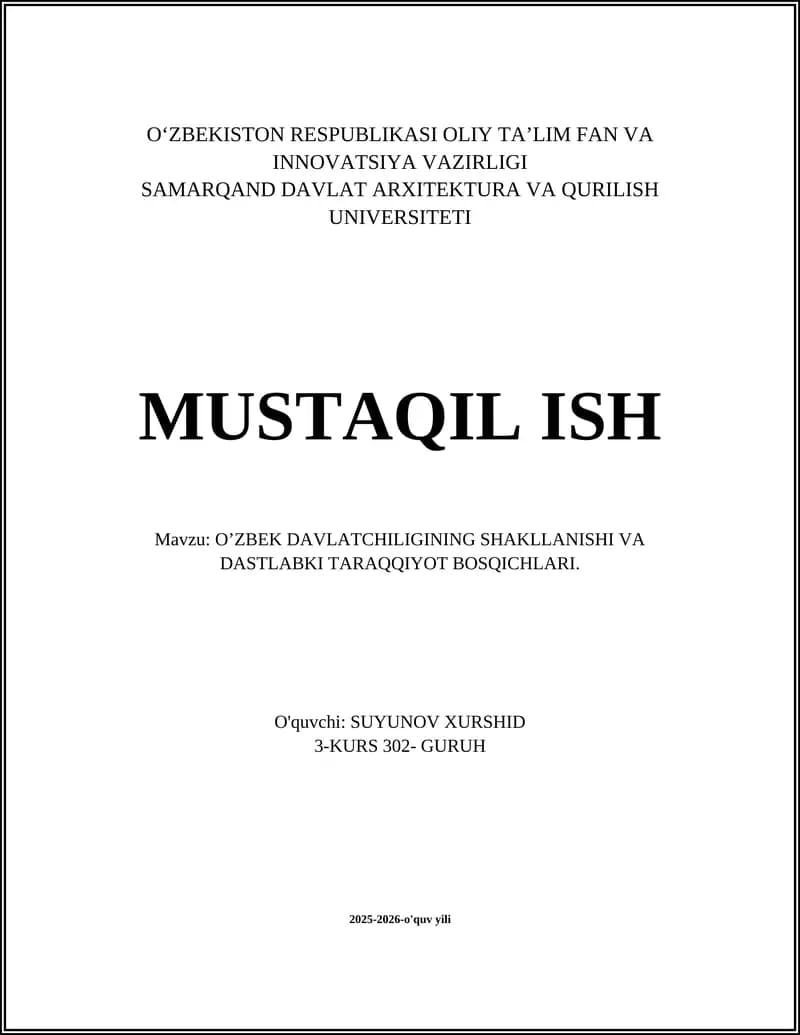 Oʻzbek Davlatchiligi Tarixi