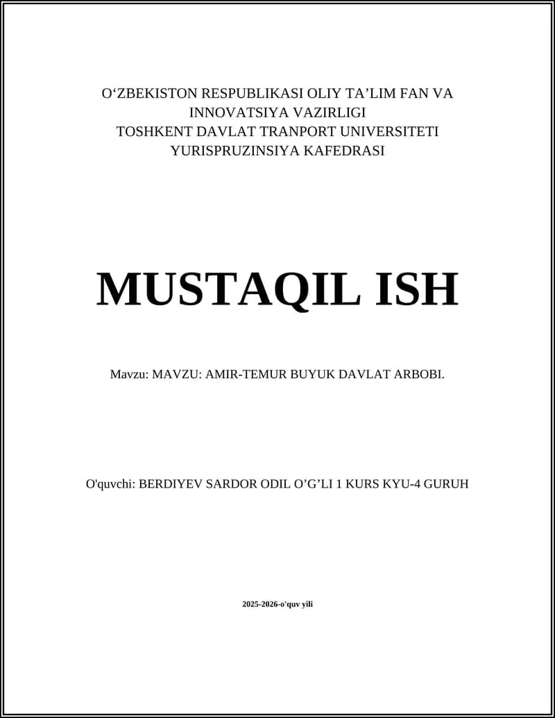 AMIR-TEMUR BUYUK DAVLAT ARBOBI