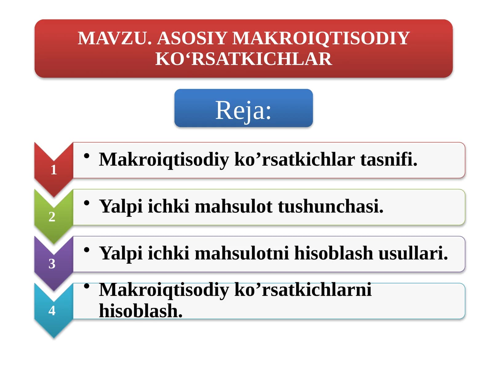 Mamlakat iqtisodiyotini ifodalovchi iqtisodiy ko‘rsatkichlar