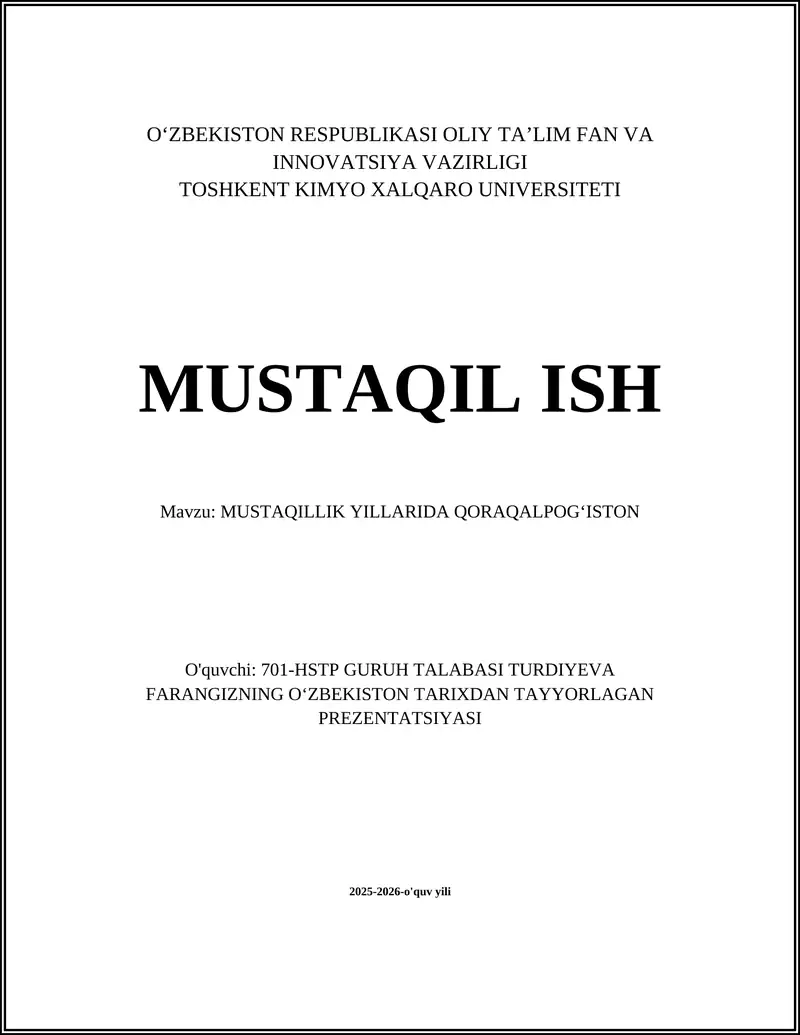 MUSTAQILLIK YILLARIDA QORAQALPOGʻISTON