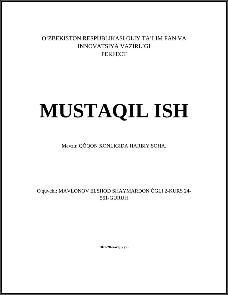 QÒQON XONLIGIDA HARBIY SOHA