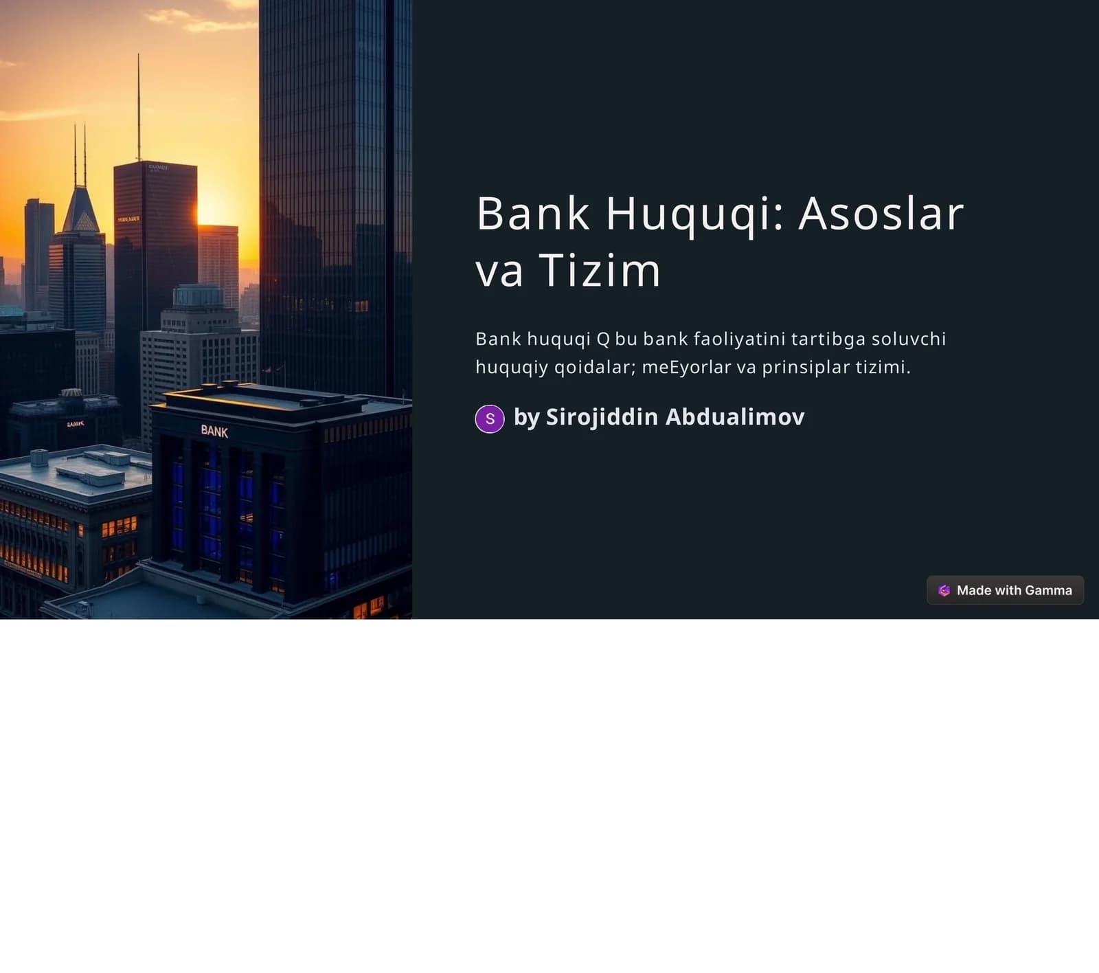 BankHuquqi:AsoslarvaTizim