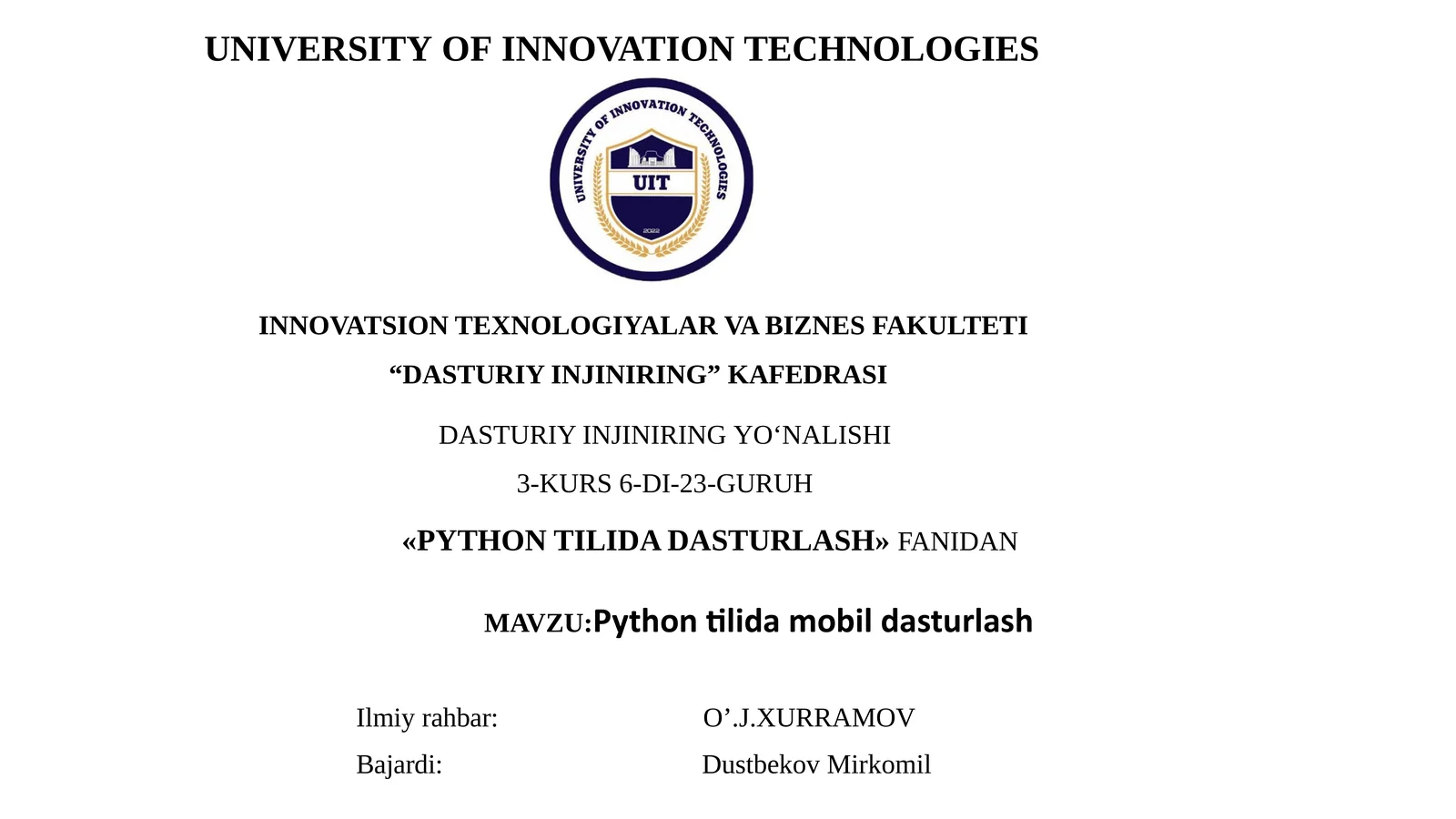 PYTHON TILIDA DASTURLASH