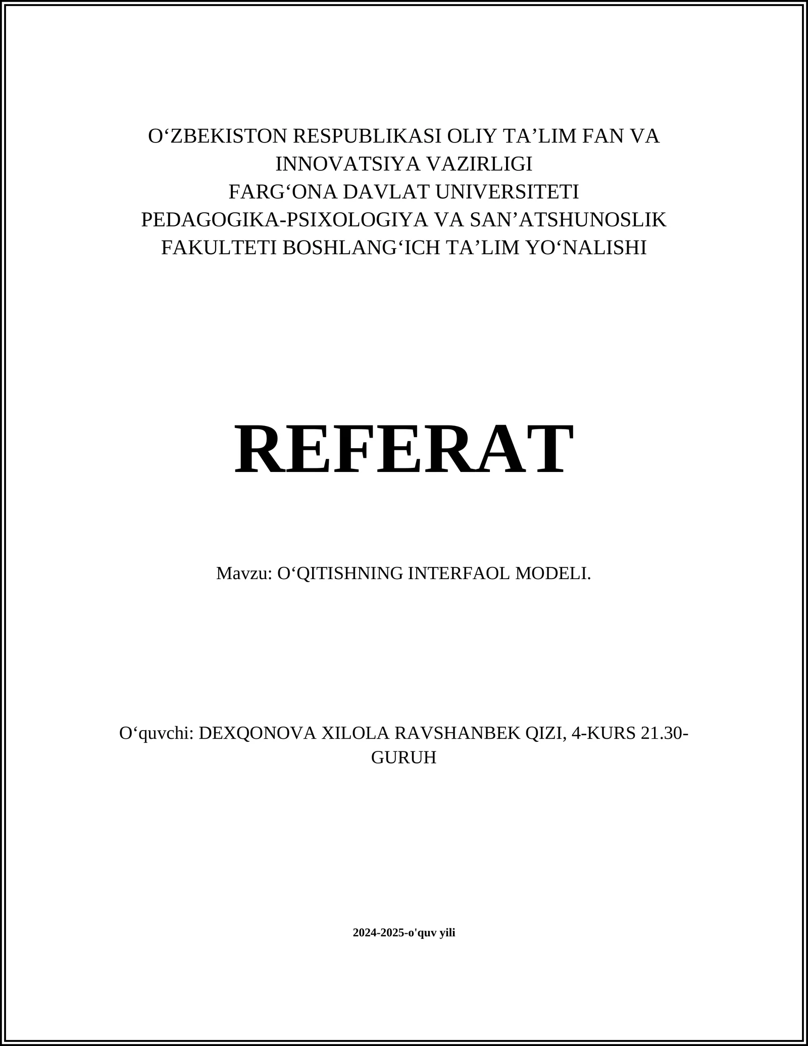 O‘QITISHNING INTERFAOL MODELI
