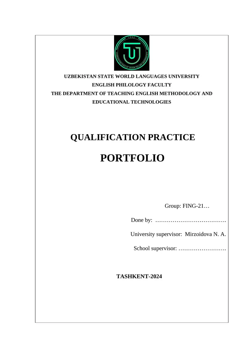 QUALIFICATION PRACTICE PORTFOLIO