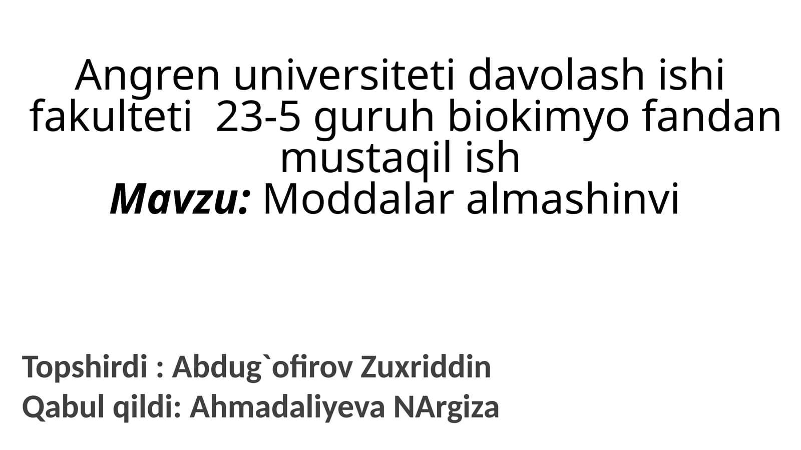 Mavzu: Moddalar almashinvi
