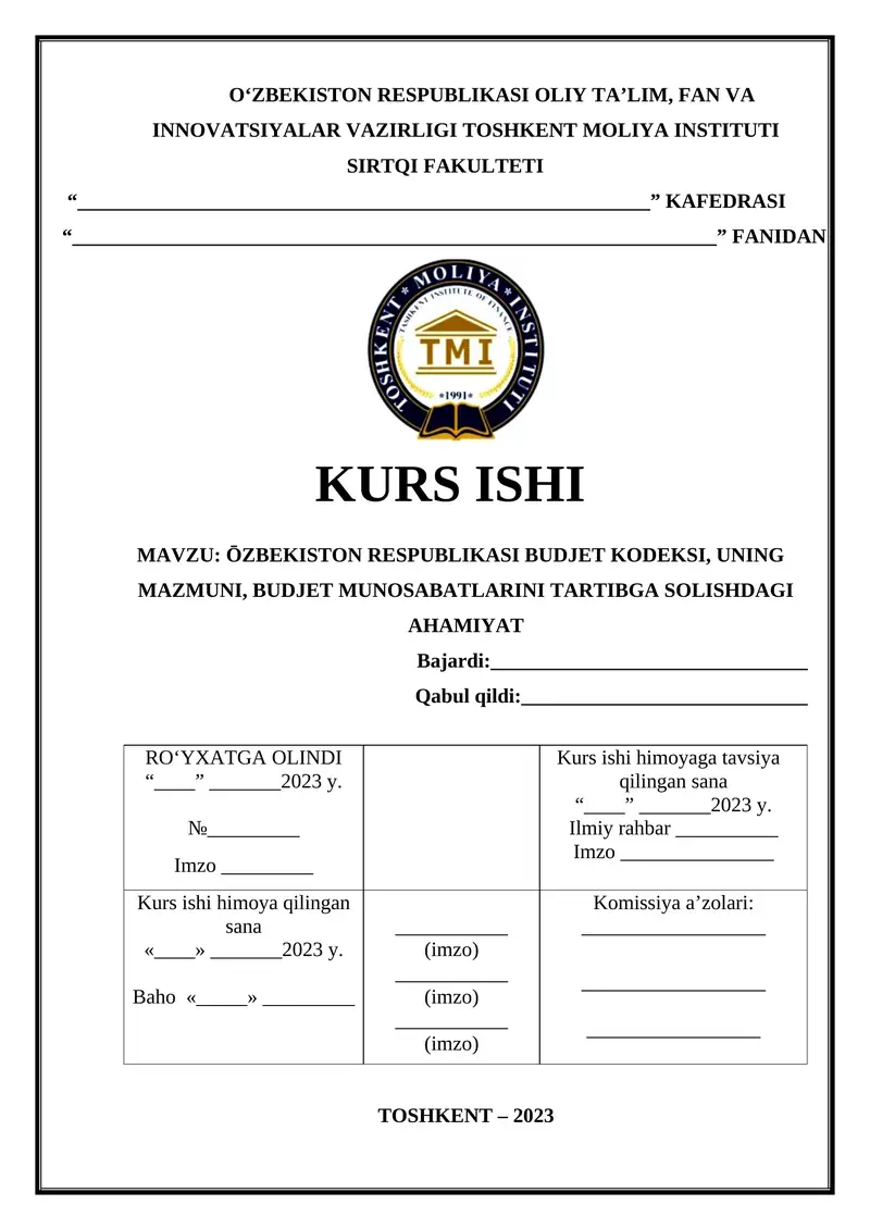 ŌZBEKISTON RESPUBLIKASI BUDJET KODEKSI