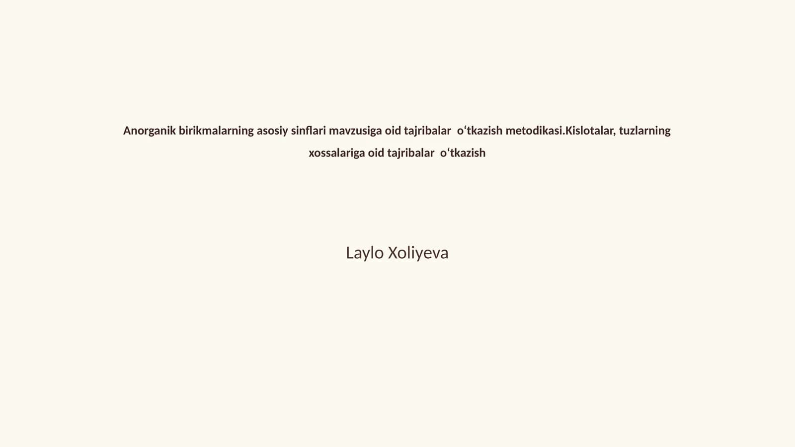 Anorganik birikmalarning asosiy sinflari mavzusiga oid tajribalar o‘tkazish metodikasi